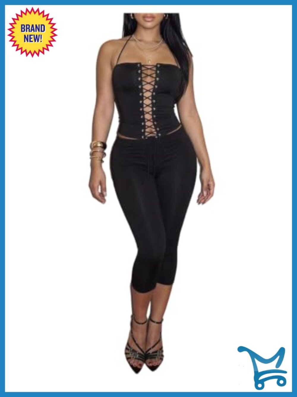 Women's 2 Piece Capri Leggings Set Halter Corset Top Club Party Outfit